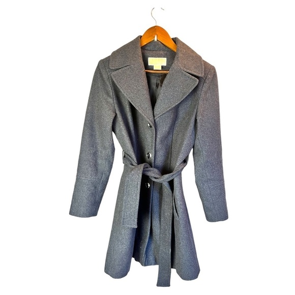Micheal Kors Grey Button Tie Wool Blend Pea Coat Size 8 - Picture 1 of 5